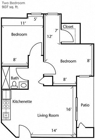 Two Bed Two Bath Floor Plan Two Bed Two Bath Floor Plan at Cogir of North Bay, Vallejo, 94589